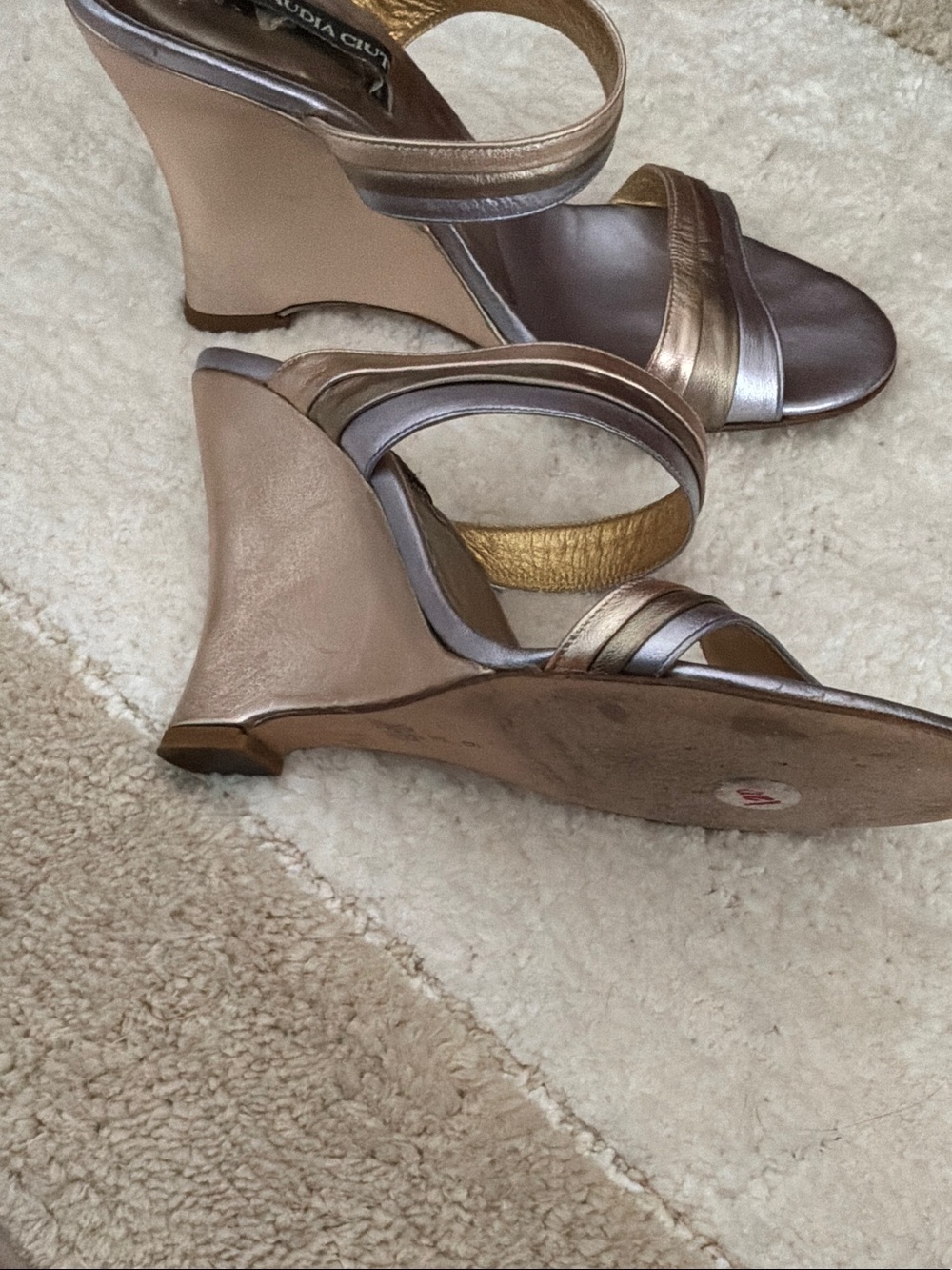 Claudia Ciuti Metallic Bronze Strappy Wedge Sandals